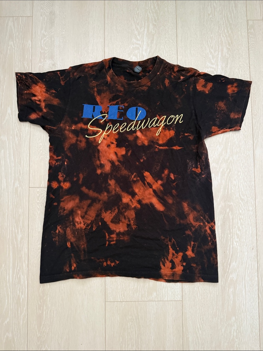 REO Speedwagon Short Sleeve Tie-Dye Graphic Tee in Black & Orange